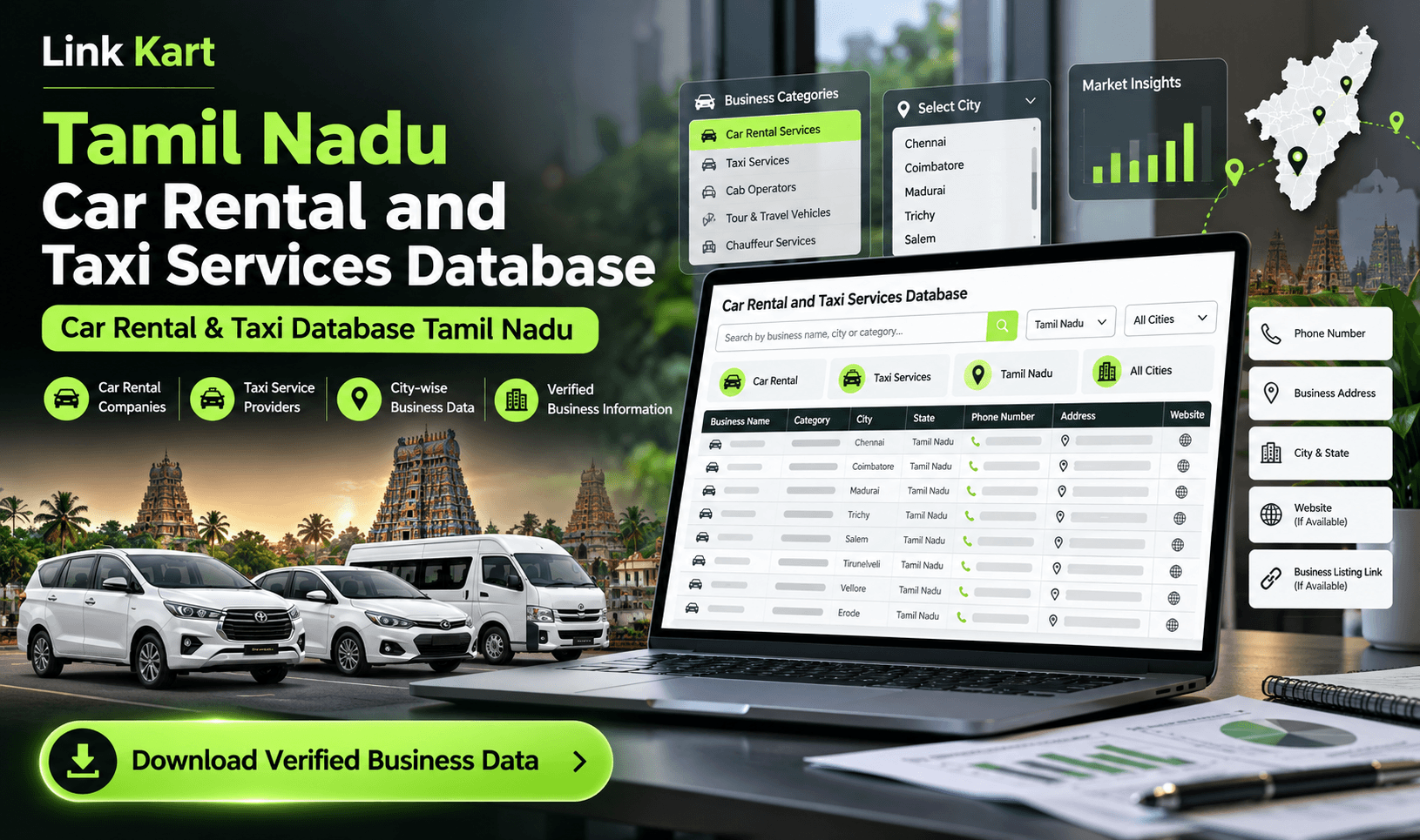Car Rental & Taxi Database Tamil Nadu